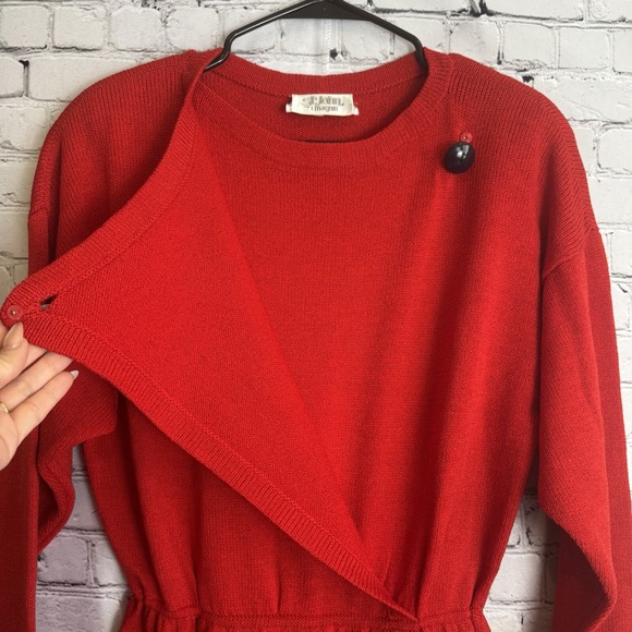 VTG St. John for I.Magnin Red Button Detailed Knit‎ Dress Nursing Sz 10/MEDIUM - Picture 4 of 12